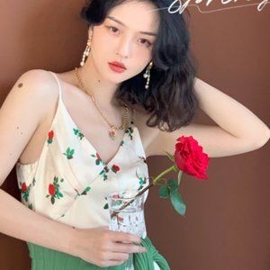 French retro 2021 women's summer new rose print ch